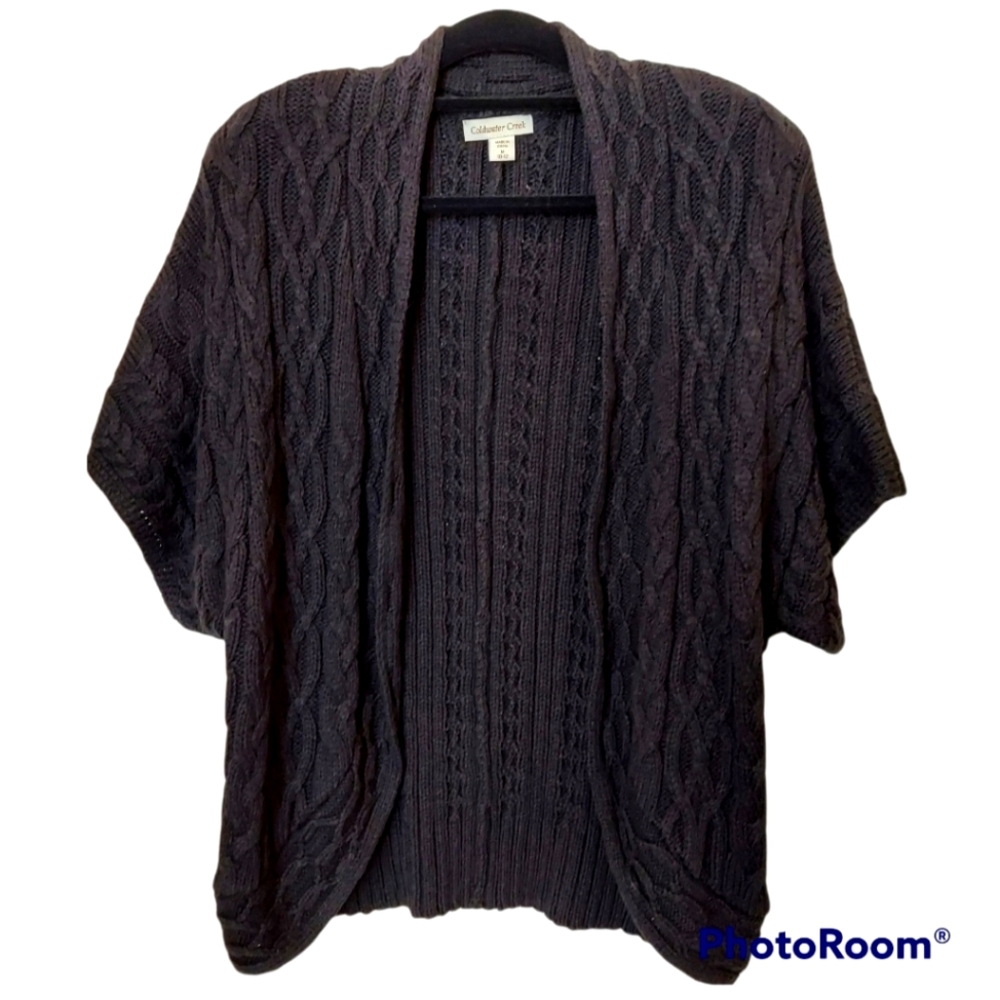 ColdwaterCreek Black CableKnit Sweater JacketVest Ragland Slv OpenFront NWT Sz M
